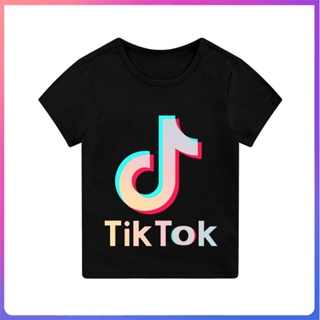 Tiktok เสื้อยืดแขนสั้นลําลอง ผ้าฝ้าย แฟชั่นฤดูร้อน สําหรับเด็กผู้ชาย และเด็กผู้หญิง