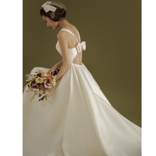 ชุดเดรสแต่งงาน แบบเรียบง่าย สีขาว สไตล์เกาหลี สําหรับเจ้าสาว ff351