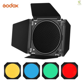 Godox BD-04 Barn Door Barndoor Kit with Honeycomb Grid 4 Color Gel Filters for 7 Inch Standard Reflector Replacement for GODOX SL60W SL150II SK400II Studio Light Portrait Still Life Photography