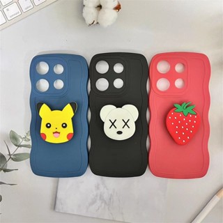 เคสโทรศัพท์มือถือซิลิโคน กันฝุ่น ลายการ์ตูนคลื่น พร้อมขาตั้ง 3D สีมาการอง สําหรับ Tecno Spark GO 2023 POP 7 Pro Infinix Smart 7