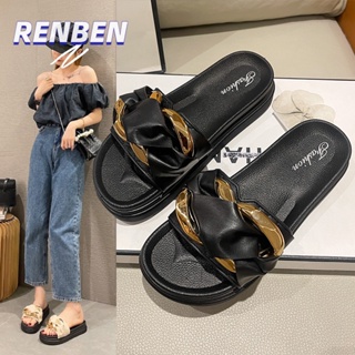 RENBEN สไตล์ใหม่สำหรับผู้หญิง รองเท้าแตะแพลตฟอร์มมีสไตล์ เข็มขัดกันการเสียดสีและป้องกันกลิ่น