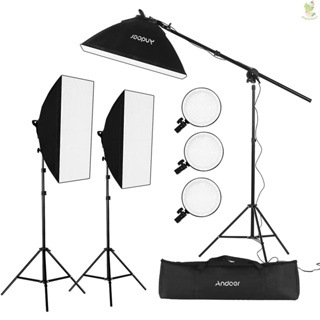 Andoer Studio Photography Softbox LED Light Kit Including 20*28 Inches Softboxes 45W Bi-color Temperature 2700K/5500K Dimmable LED Lights 2 Meters Light Stands Carry Bag, 3 Packs