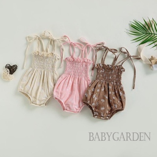 Babygarden-0-24 เดือน ชุดรอมเปอร์ แขนกุด สายคล้องไหล่ ปรับได้ ลายดอกไม้ สีชมพู / แอปริคอท / กาแฟ