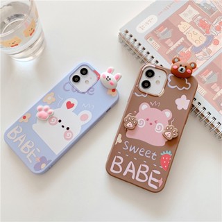 Compatible For Reno 10 Pro+ OPPO A98 A58 A38 A18 A78 A17 A17K A96 A76 A16 A95 A74 A94 A54 A15S A93 A53 A52 A92 A91 A31 A5 A9 2020 A5S A7 A12 F11 F9 เคสโทรศัพท์มือถือ ลายอุ้งเท้าหมี กระต่ายน่ารัก สามมิติ สําหรับ