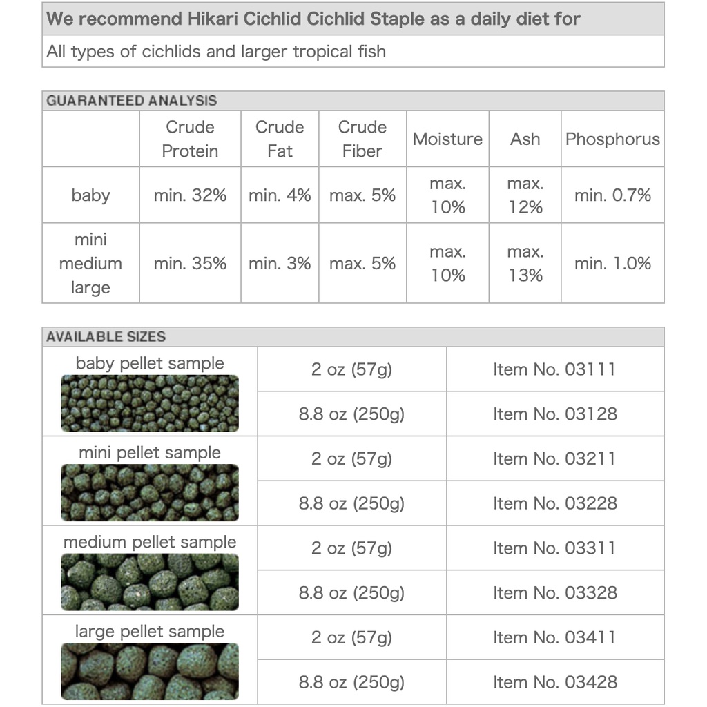 hikari-hikari-cichlid-staple-ขนาด-250g-อาหารปลาออสก้า-อาหารปลา-กินเนื้อ-สูตรสูตรโปรตีนมาตรฐาน-เม็ดเล็ก-เม็ดลอย