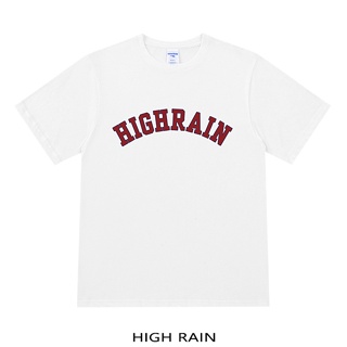 2023HIGH RAIN เสื้อยืดพิมพ์ลายตัวอักษรย้อนยุคอเมริกันฤดูร้อนสำหรับผู้ชายและผู้หญิง