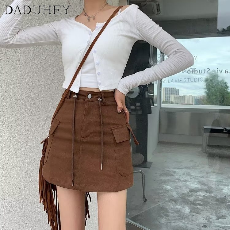 daduhey-new-brown-sweet-cool-hot-girl-denim-short-pantskirt-summer-new-korean-fashion-girl-niche-belt-hip-skirt