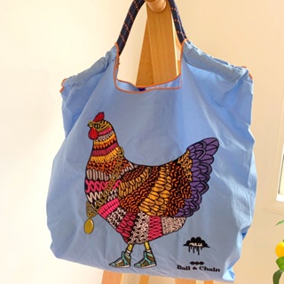 กระเป๋าช้อปปิ้ง แบบผูกเชือก ปักลายไก่ เป็นมิตรกับสิ่งแวดล้อม สไตล์ญี่ปุ่น 2023