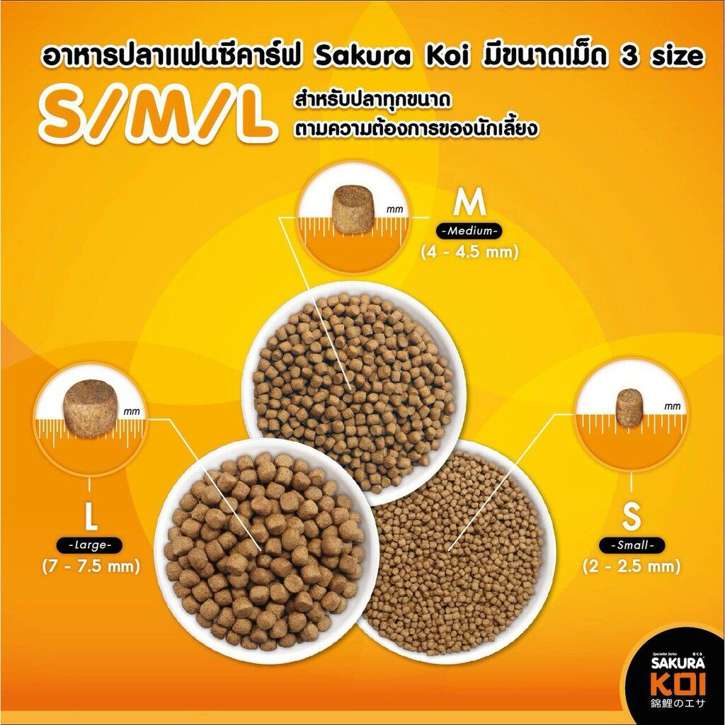 sakura-koi-สูตร-staple-เม็ดกลาง-size-m-4mm-ขนาด-6-5-กิโลกรัม-เม็ดลอย-สูตรมาตรฐาน-อาหารปลาคาร์ฟ-อาหารปลา