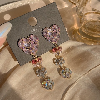 Korea Light Luxury Love Tassel Senior Long Color Diamond Earrings Female