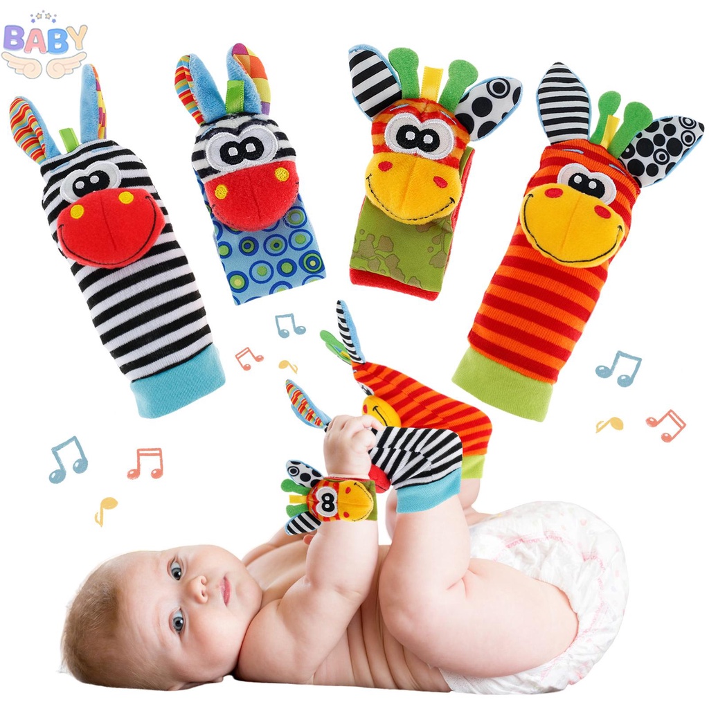 ตุ๊กตาข้อมือและถุงเท้าเสริมพัฒนาการ-พร้อมส่ง-foot-finder-and-wrist-rattle-set-ของเล่นเสริมพัฒนาการ