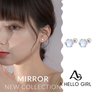 S925 Silver Moonstone Earrings Womens New Trendy Simple Summer Earrings Screw Buckle Small Earrings A HELLO GIRL