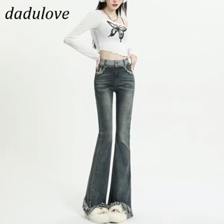 DaDulove💕 2023 New Korean Version of INS Raw Edge High Waist Jeans Retro Washed Micro Flared Pants WOMENS Trousers