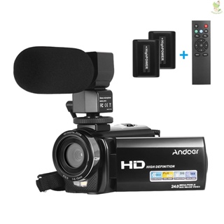 Andoer HDV-201LM 1080P FHD Digital Video Camera Camcorder DV Recorder 24MP 16X Digital Zoom 3.0 Inch LCD Screen with 2pcs Rechargeable Batteries + External Microphone