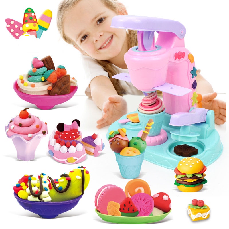 พร้อมส่ง-ชุดของเล่นเครื่องทําไอศครีม-เครื่องทำไอศกรีมโคลนสี-ชุดแม่พิมพ์ทำขนมไอศครีมแฮนด์เมดสำหรับเด็ก-ของเล่นเด็ก
