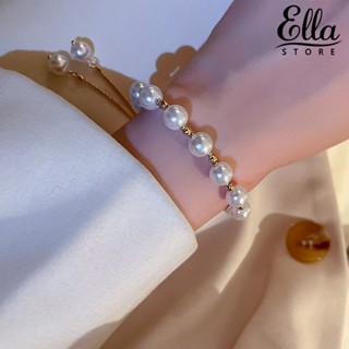 Ellastore123 สร้อยข้อมือ ประดับลูกปัดไข่มุกเทียม ทรงเรขาคณิต ปรับได้ เครื่องประดับแฟชั่น สําหรับลูกสาว ผู้หญิง