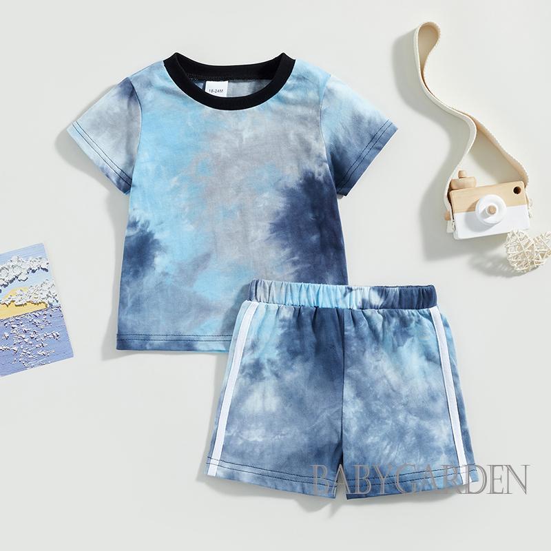 babygarden-6m-4years-ชุดเสื้อผ้าเด็กผู้ชาย-เสื้อยืดแขนสั้น-พิมพ์ลายมัดย้อม-กางเกงขาสั้น
