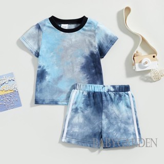 Babygarden-6m-4years ชุดเสื้อผ้าเด็กผู้ชาย เสื้อยืดแขนสั้น พิมพ์ลายมัดย้อม + กางเกงขาสั้น