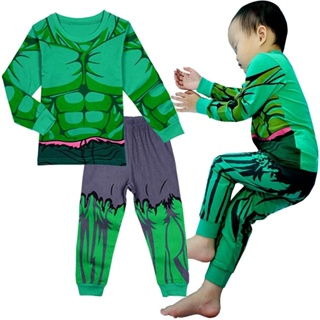 ชุดนอนแขนยาว กางเกงขายาว ลายการ์ตูน Hulk สําหรับเด็กผู้ชาย 2023