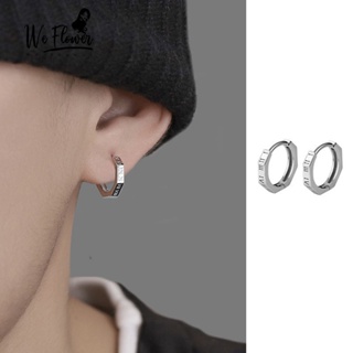 We Flower Cool Fashion S925 Silver Roman Numerals Hoop Earrings for Men Women Stylish Geometric Circle Round Earring Punk Style Unisex Ear Jewelry Accessories