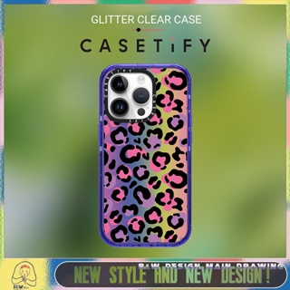 【Glitter Case】เคสโทรศัพท์มือถืออะคริลิคใส แบบแข็ง กันกระแทก พิมพ์ลายเสือดาว สีม่วง สําหรับ iPhone 14 13 12 11 Pro Max 14 Plus