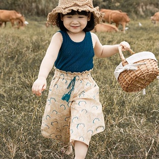 【ชุดเด็กผู้หญิง】สาวเสื้อผ้าเด็ก 2023 ฤดูร้อนใหม่หลวม ๆ วินเทจลายดอกไม้ Drawstring กางเกงเด็กสบาย ๆ ยุง