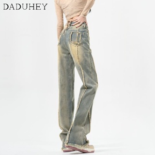 DaDuHey🎈 Womens Summer Design Sense Niche Jeans New High Waist Straight Loose Wide Leg Mopping American Style Retro Fashion Trousers