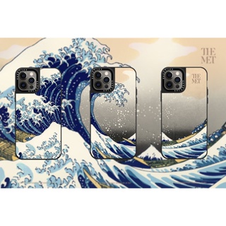 Casetify X The Great Wave of Kanagawa เคสโทรศัพท์มือถือแบบกระจกแข็ง ลายโลโก้แกะสลักด้านข้าง สําหรับ IPhone 12 13 14 Pro Max