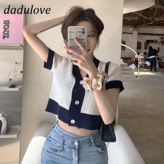 DaDulove💕 New Korean Version of INS WOMENS Top V-neck Knitted Short-sleeved Short Navel T-shirt 4 Colors Optional