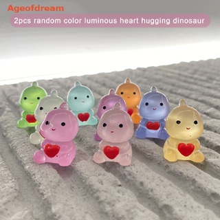 [Ageofdream] 2Pcs Cartoon Love Dinosaur Ornament Kawaii Resin Luminous Ornaments Car Decor New