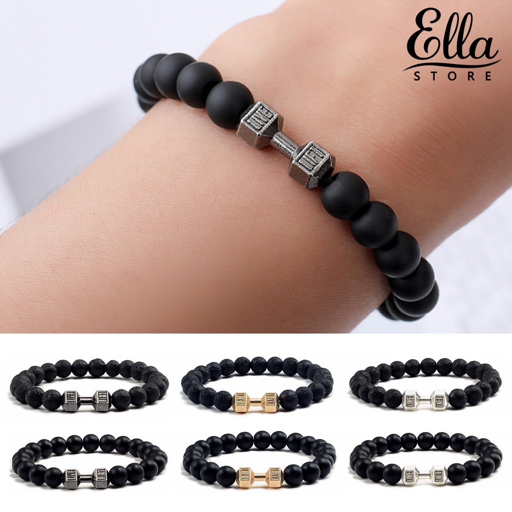 ellastore123-สร้อยข้อมือลูกปัดหิน-แฮนด์เมด-ทรงกลม-สไตล์วินเทจ-สําหรับผู้ชาย