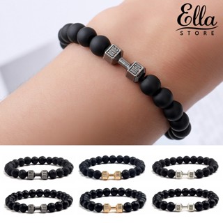 Ellastore123 สร้อยข้อมือลูกปัดหิน แฮนด์เมด ทรงกลม สไตล์วินเทจ สําหรับผู้ชาย