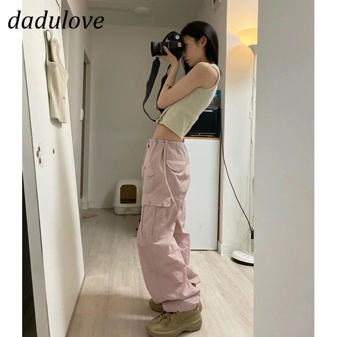 dadulove-new-american-style-pink-large-pocket-overalls-niche-high-waist-thin-casual-pants-loose-wide-leg-pants