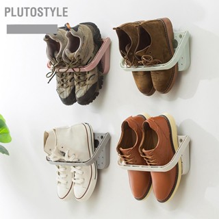 PLUTOSTYLE ติดผนังชั้นวางรองเท้ากาวพับประหยัดพื้นที่แขวนรองเท้าประตู PP สำหรับห้องน้ำ