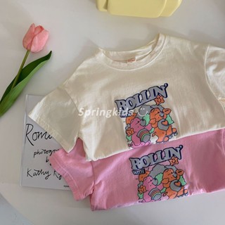 พร้อมส่ง ขายดี เสื้อยืดแขนสั้น ผ้าฝ้ายแท้ ทรงหลวม สไตล์เกาหลี ญี่ปุ่น สําหรับเด็ก @-