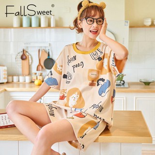 Fallsweet ชุดนอนเสื้อแขนสั้น กางเกงขาสั้น สไตล์ญี่ปุ่นน่ารัก เรียบง่าย สําหรับผู้หญิง