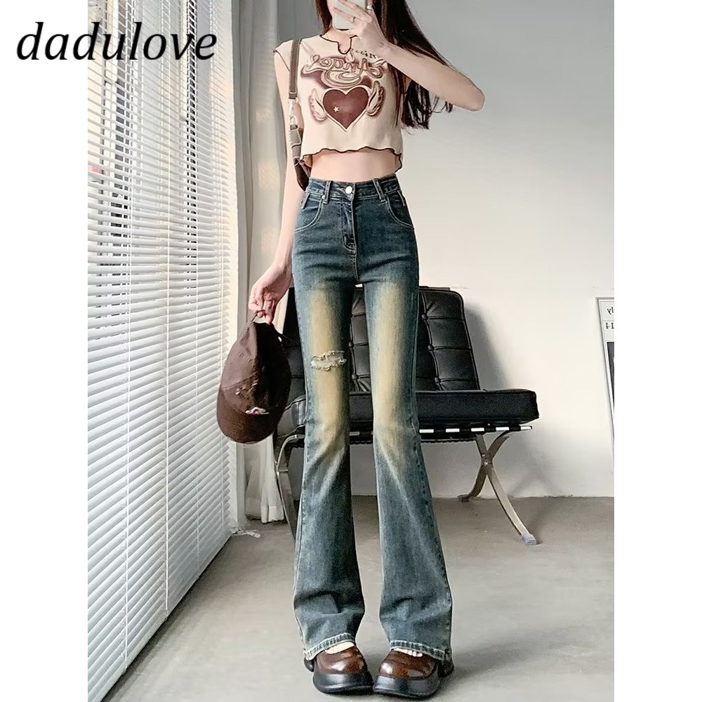 dadulove-new-korean-version-of-retro-washed-ripped-jeans-high-waist-flared-pants-large-size-trousers