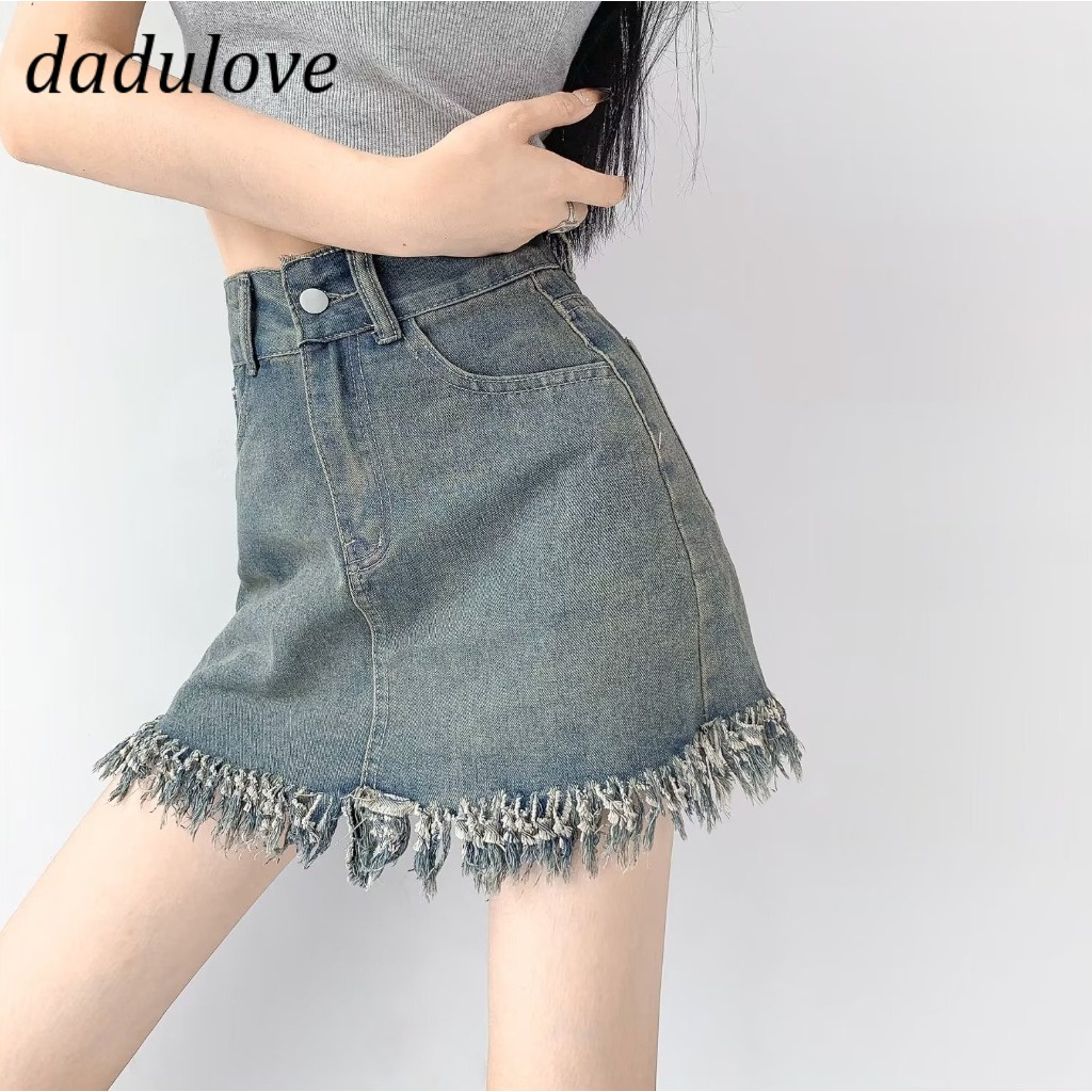 dadulove-the-new-korean-version-of-the-ins-high-waist-raw-edged-denim-skirt-niche-a-line-skirt-bag-hip-skirt