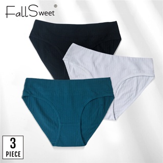 Fallsweet กางเกงชั้นใน ผ้าฝ้าย พลัสไซซ์ สีพื้น สําหรับสตรี 3 ชิ้น ต่อชุด