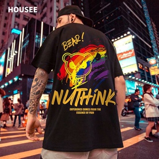 S-8XL European and American street color graffiti bear short-sleeved T-shirt men and women couples ins trend Korean_01