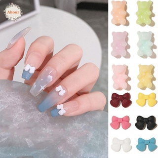 Ahour เล็บปลอมเรซิน แต่งโบ การ์ตูนหมี น่ารัก สีแคนดี้ สําหรับตกแต่งเล็บ Diy 30 ชิ้น/ถุง