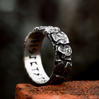 แหวนเหล็กไทเทเนียม รูปตัวอักษร Viking สไตล์พังก์ วินเทจ สีเงิน เครื่องประดับแฟชั่น สําหรับผู้ชาย