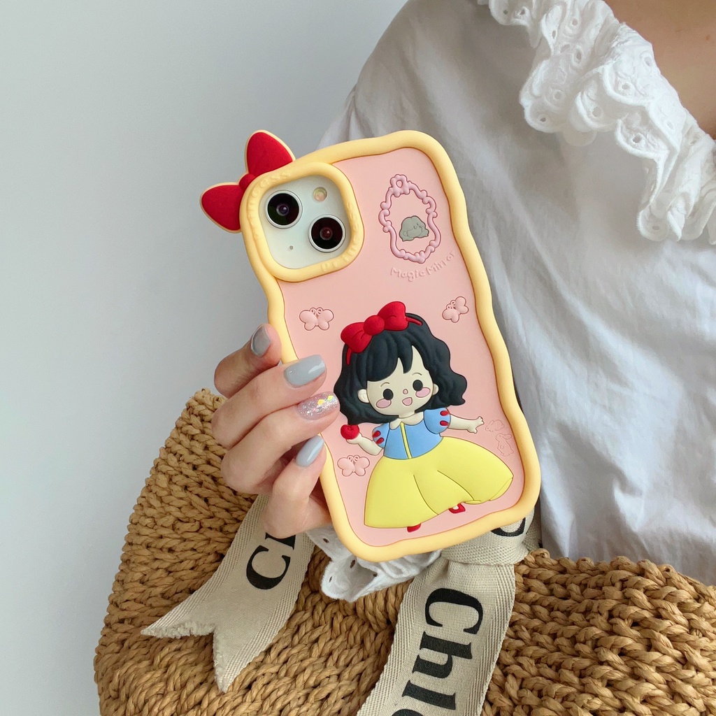 เคสโทรศัพท์มือถือ-ซิลิโคน-กันกระแทก-ลายสโนว์ไวท์-สโนว์ไวท์-สีชมพู-สามมิติ-สร้างสรรค์-สําหรับ-apple-11-12-13-14-promax