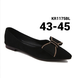 รองเท้าไซส์ใหญ่ 43-45 ส้นแบนหัวแหลม สีดำ ติดโบว์ใหญ่ KR1175BL