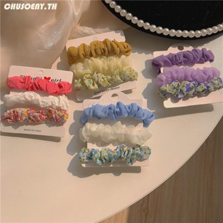 ยางรัดผมหางม้า ยืดหยุ่น ลายดอกไม้น่ารัก สีสันสดใส สําหรับผู้หญิง 3 ชิ้น chusoeny