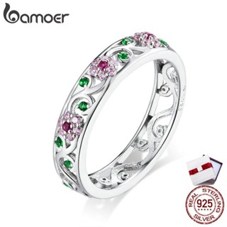 Bamoer Genuine 925 Sterling Silver Secret Garden Finger Rings for Women Wedding Band Engagement Statement Jewelry Anel BSR132