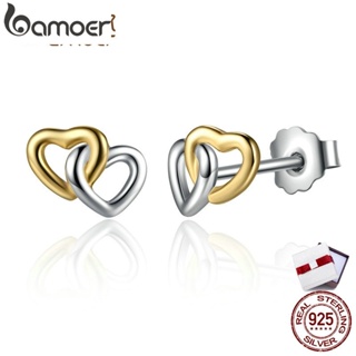 Bamoer Heart to Heart Stud Earrings สตรีต่างหูเงิน 925