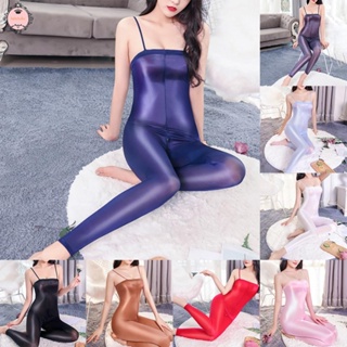 Womens Oily Glossy Jumpsuit Stretchy Bodysuit Zip Open Crotch Clubwear Lingerie Jumpsuits &amp; Rompers