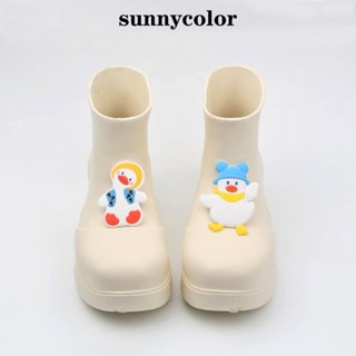 รองเท้ากันน้ำลายการ์ตูนน่ารัก พื้นหนา ท่อสั้น กันฝนกันลื่น