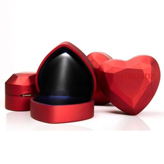 Alisondz กล่องแหวนแฟชั่น สีแดง ที่ใส่แหวน รูปหัวใจ กํามะหยี่ พร้อมกล่องเก็บไฟ LED